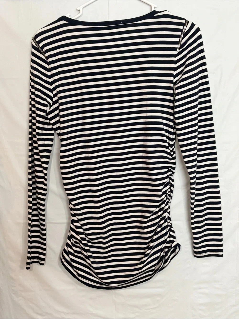 Michael Kors Navy and White Striped Long Sleeve Scoop Neck Top